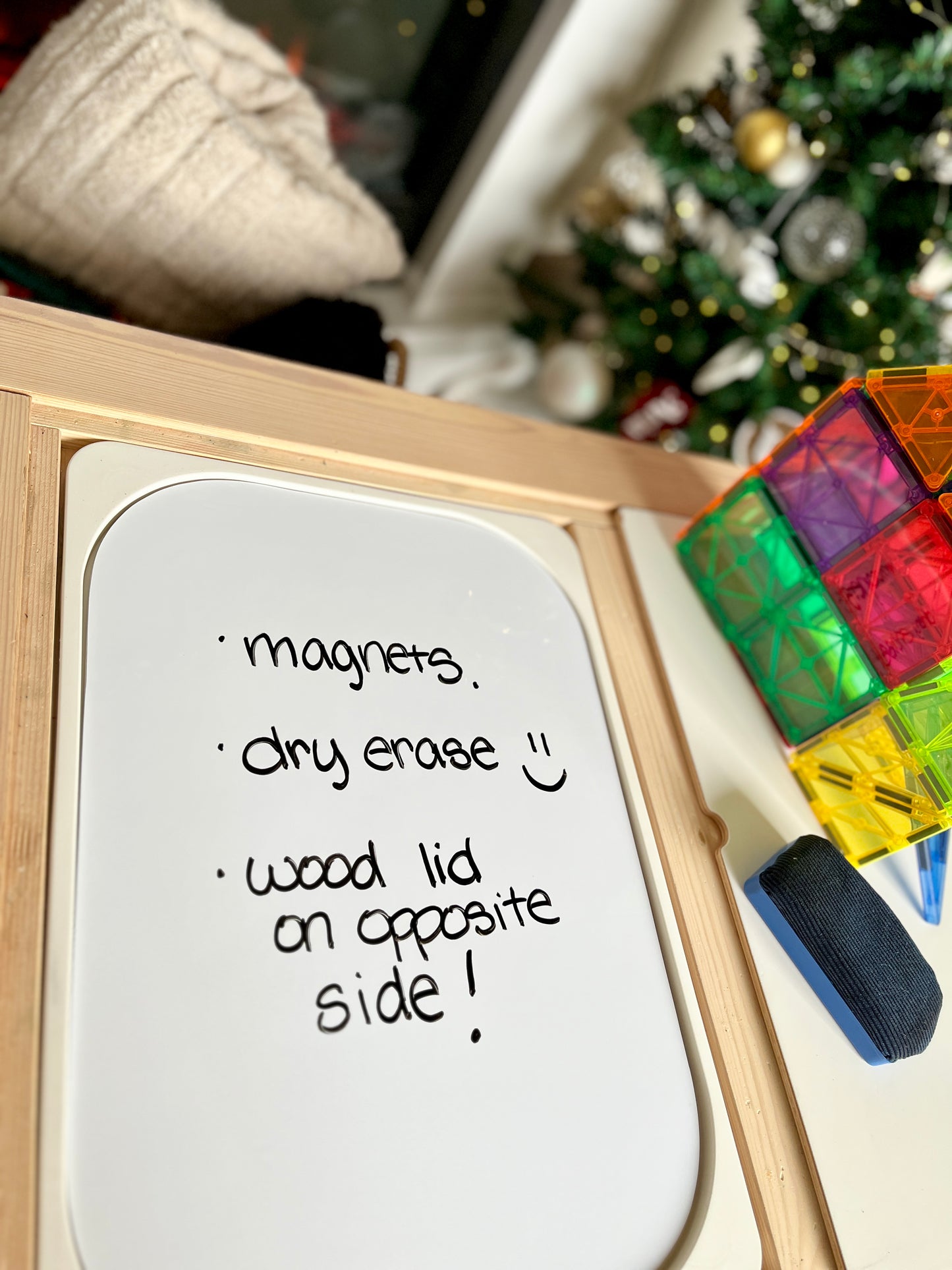 Magnetic + Dry Erase Reversible Lid | Double-Sided Flisat Table Insert | Wooden Sensory Play Lid