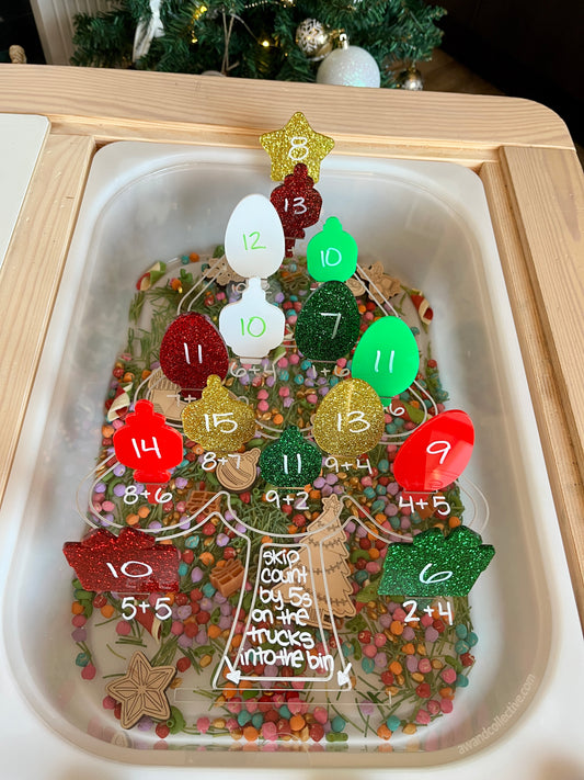 Christmas STEM Tree Insert – Acrylic Insert + 15 Light Bulbs / Ornaments Dry Erase Flisat Insert