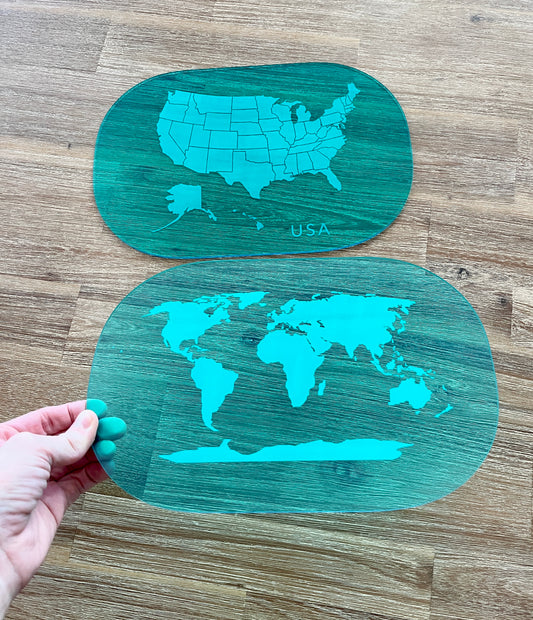 Translucent Blue Maps (USA, World, Canada) Dry Erase Acrylic Tracing Board; also fits as a Flisat Insert