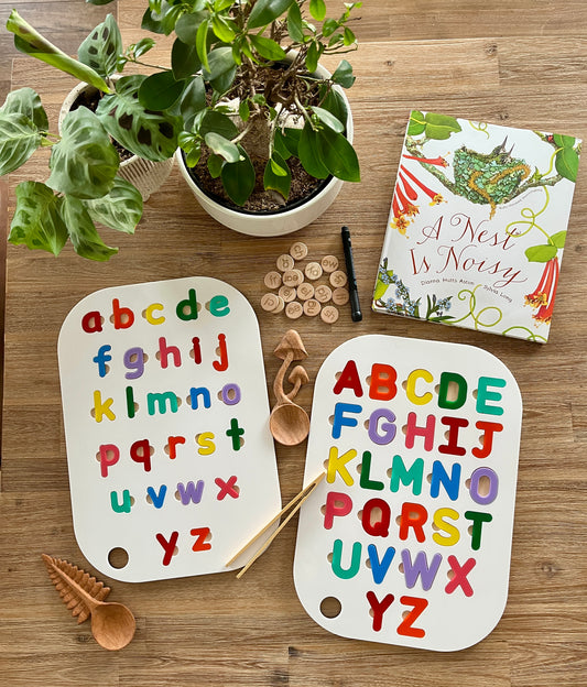 Acrylic Dry Erase Lowercase Alphabet Puzzle Flisat Table Top Insert with Both Rainbow and White Letters