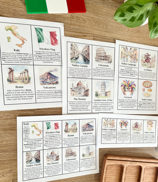 Digital Download | Italy Informational Flash Cards | Comes With 2 Sizes