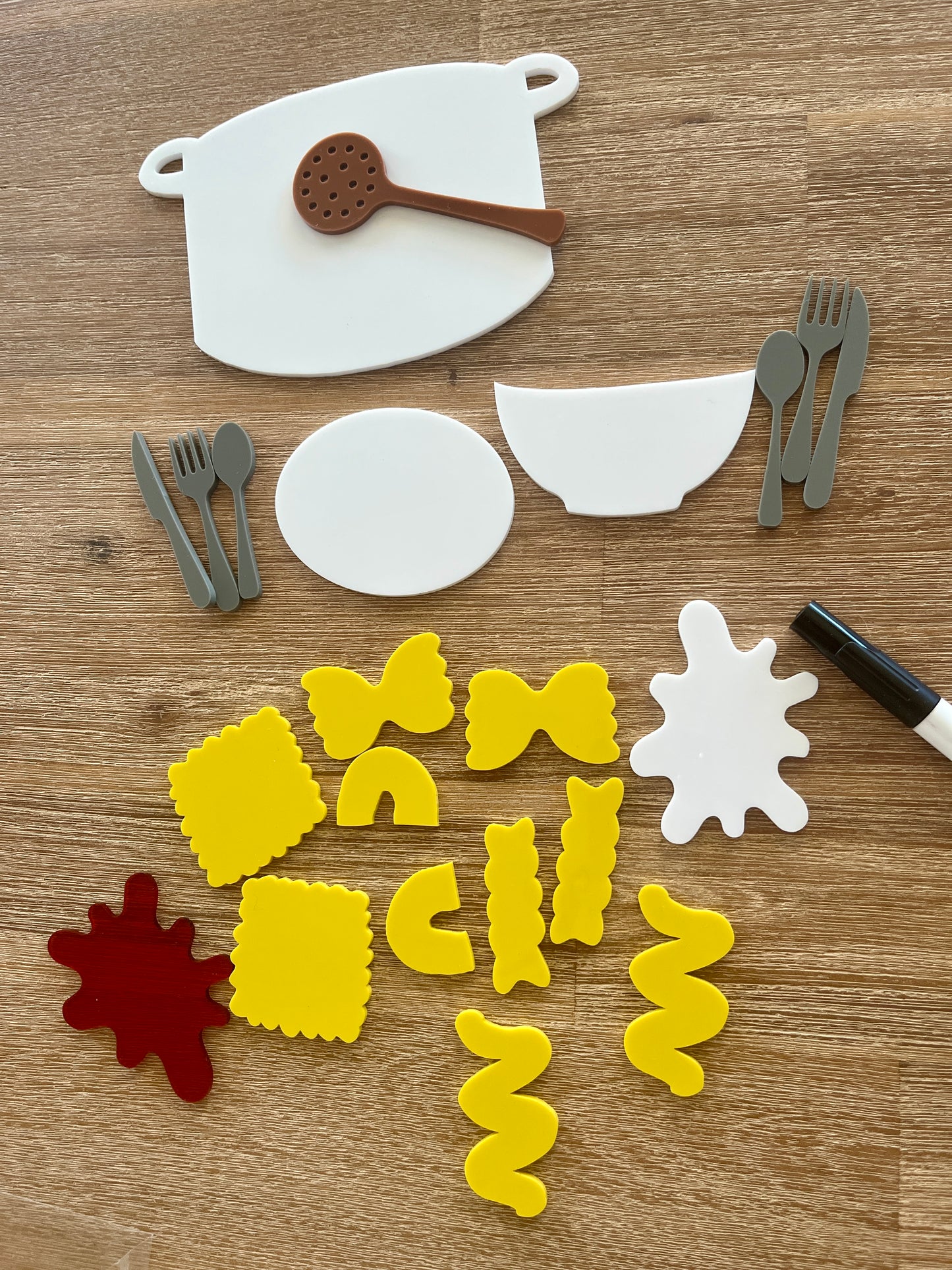 Little Dry Erasables - Pasta with Sauce, Pot, Plate, Bowl and Cutlery