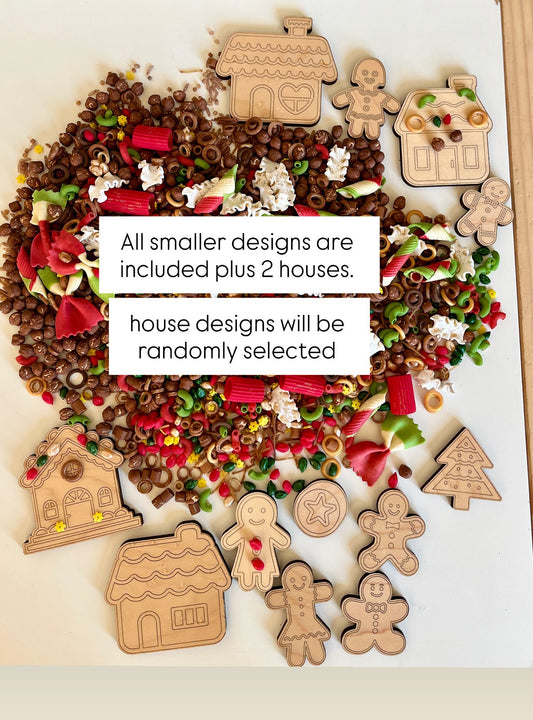 Set of 10 Wood or Clear Acrylic Gingerbread Counters Loose Parts