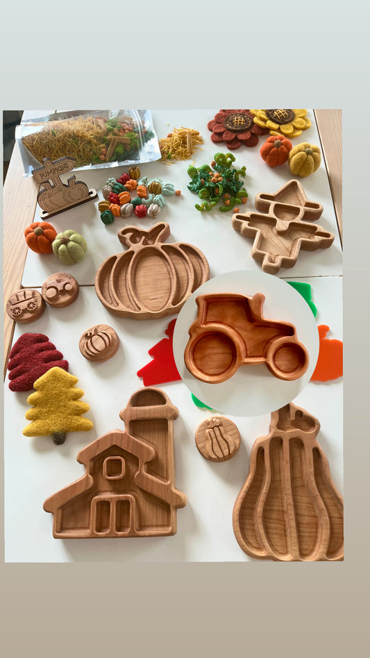 Mini Pumpkin Patch Plates / Sensory Trays - Barn, Pumpkin, Gourd, Scarecrow, Tractor