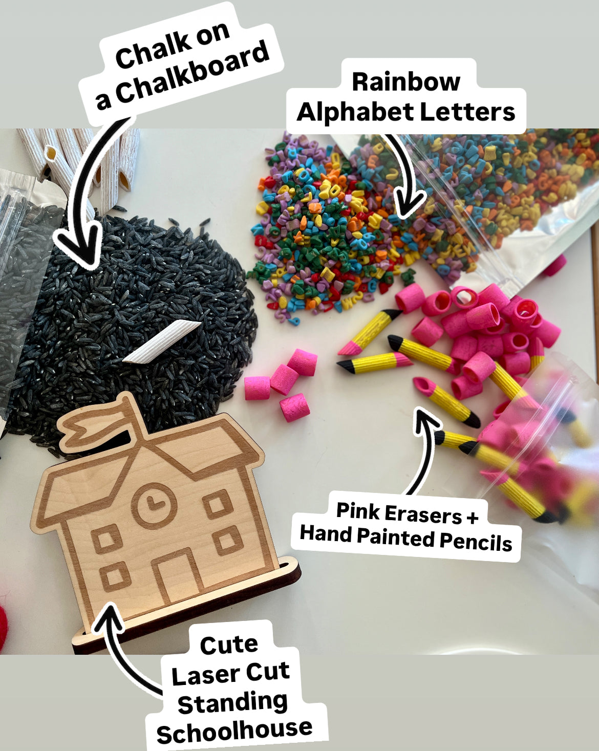 Back to School Fun Filler Sensory Kit with Laser Cut Wooden Schoolhouse
