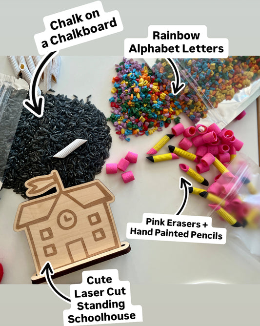 Back to School Fun Filler Sensory Kit with Laser Cut Wooden Schoolhouse