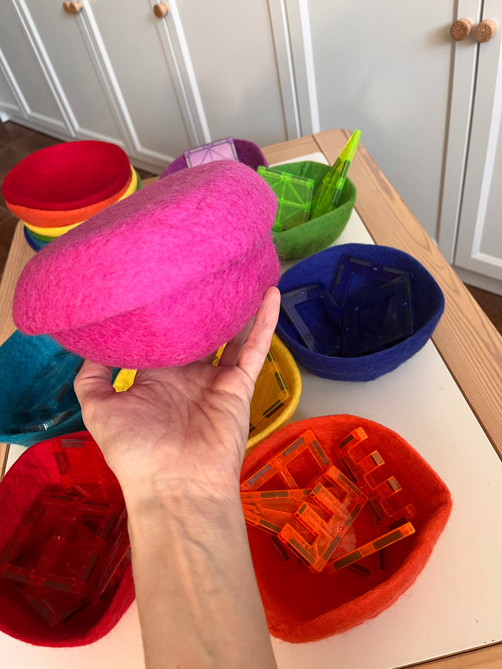 Stacking Colourful Felt Bowls and Plates — Set of 8