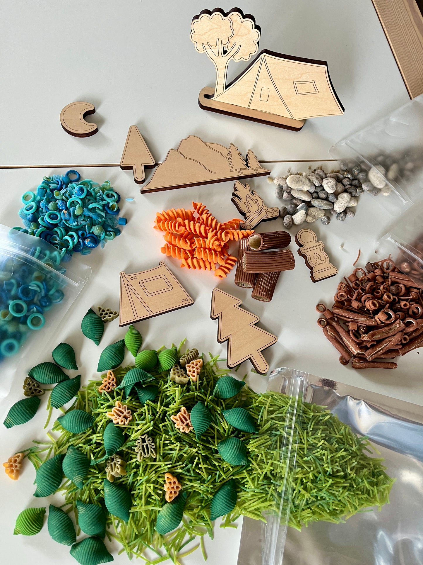 Camping Fun Filler Sensory Kit with Wood Parts
