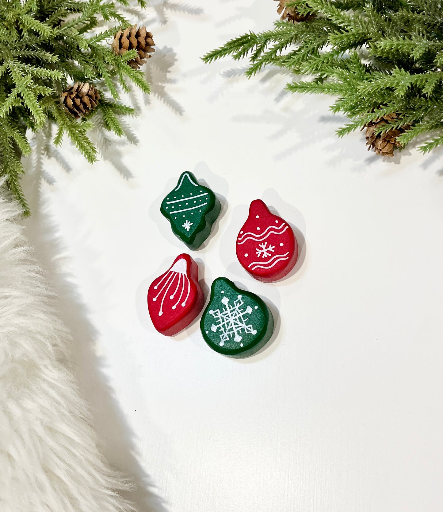 Set of 5 Christmas Wood Ornaments Loose Parts / Decor