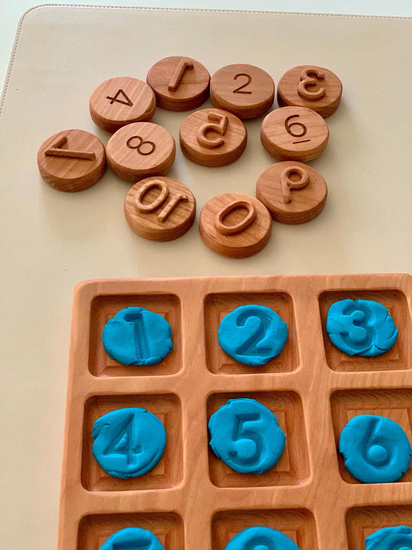 Numbers 0-10 Play Dough Stampers — 11 Pieces, Cherry Wood
