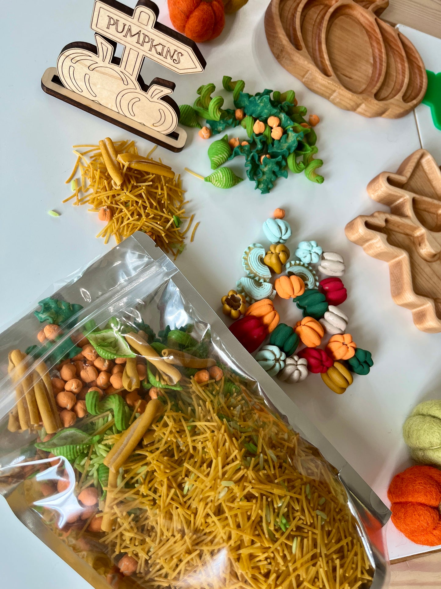 3 Cup Pumpkin Patch Fun Filler Sensory Kit with Laser Cut Pumpkin Patch Sign