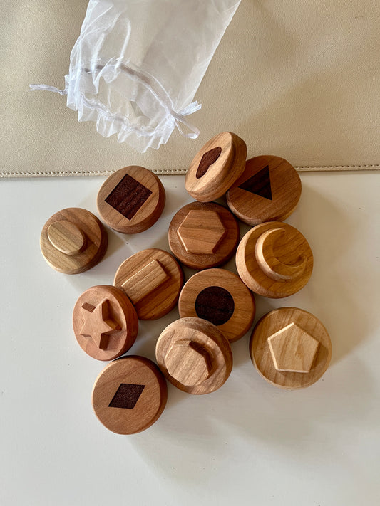 Ready to Ship Shape Play Dough Stampers — 12 Pieces, Cherry Wood