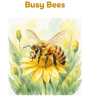 Digital Download | Bees Unit Study featuring a detailed watercolor illustration of a honeybee collecting nectar on a yellow flower, handcrafted homeschool education resources.