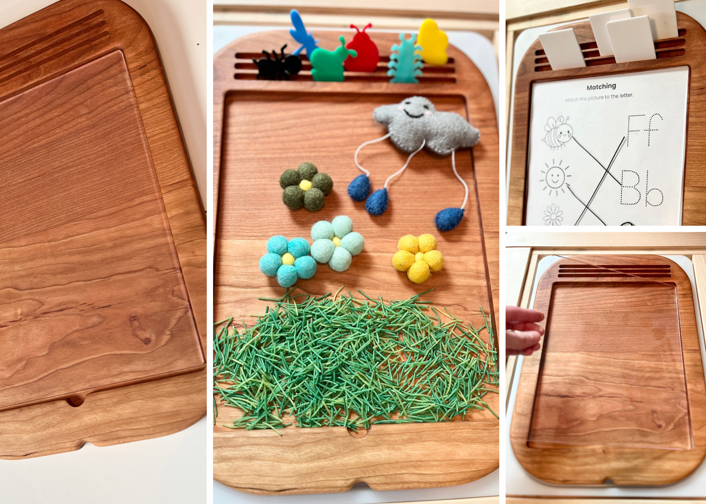 Hardwood Writing Sensory Tray for 8.5 x 11 sheets with Dry Erase Inserts and Slots for Acrylic - Also fits as a Flisat Insert