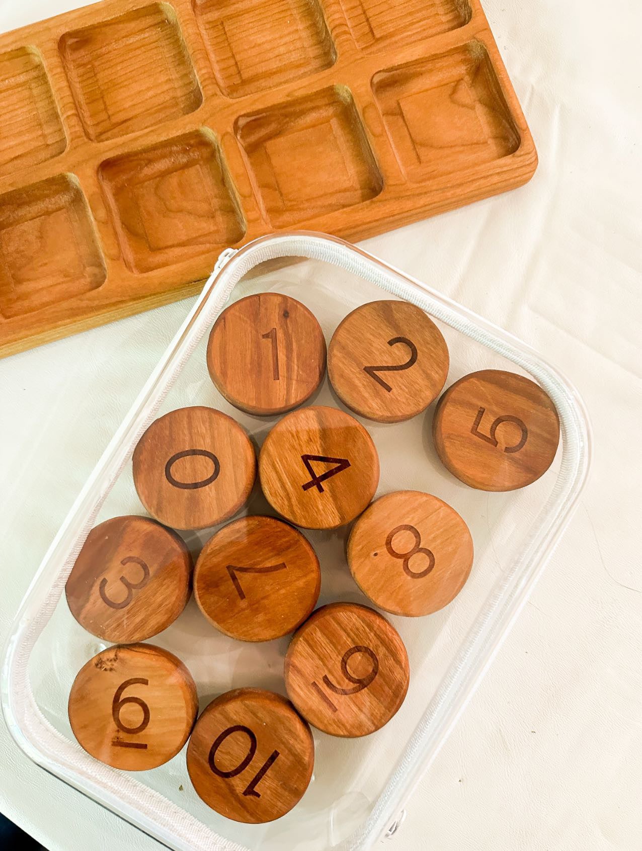 Numbers 0-10 Play Dough Stampers — 11 Pieces, Cherry Wood