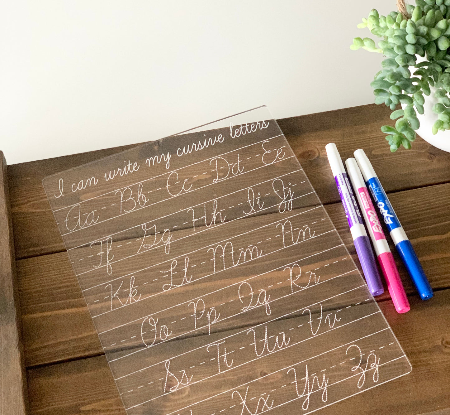 Cursive Alphabet Acrylic Dry Erase Tracing & Writing Board — I can write my cursive letters