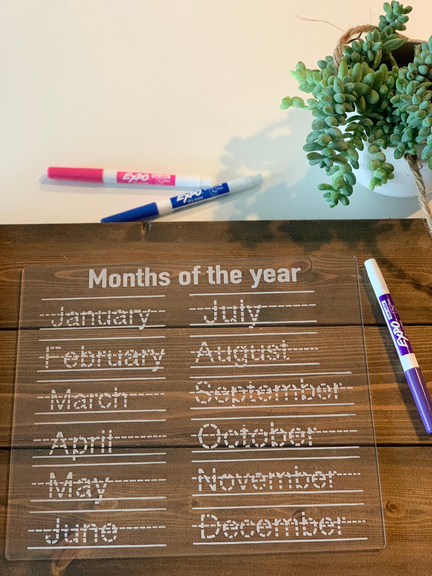 Months of the Year Acrylic Dry Erase Tracing & Writing Board