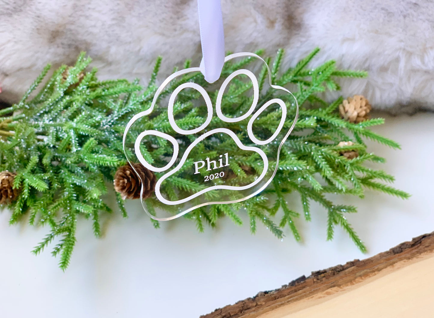 Acrylic Paw Print Pet Christmas Ornament / Dog Memorial Ornament