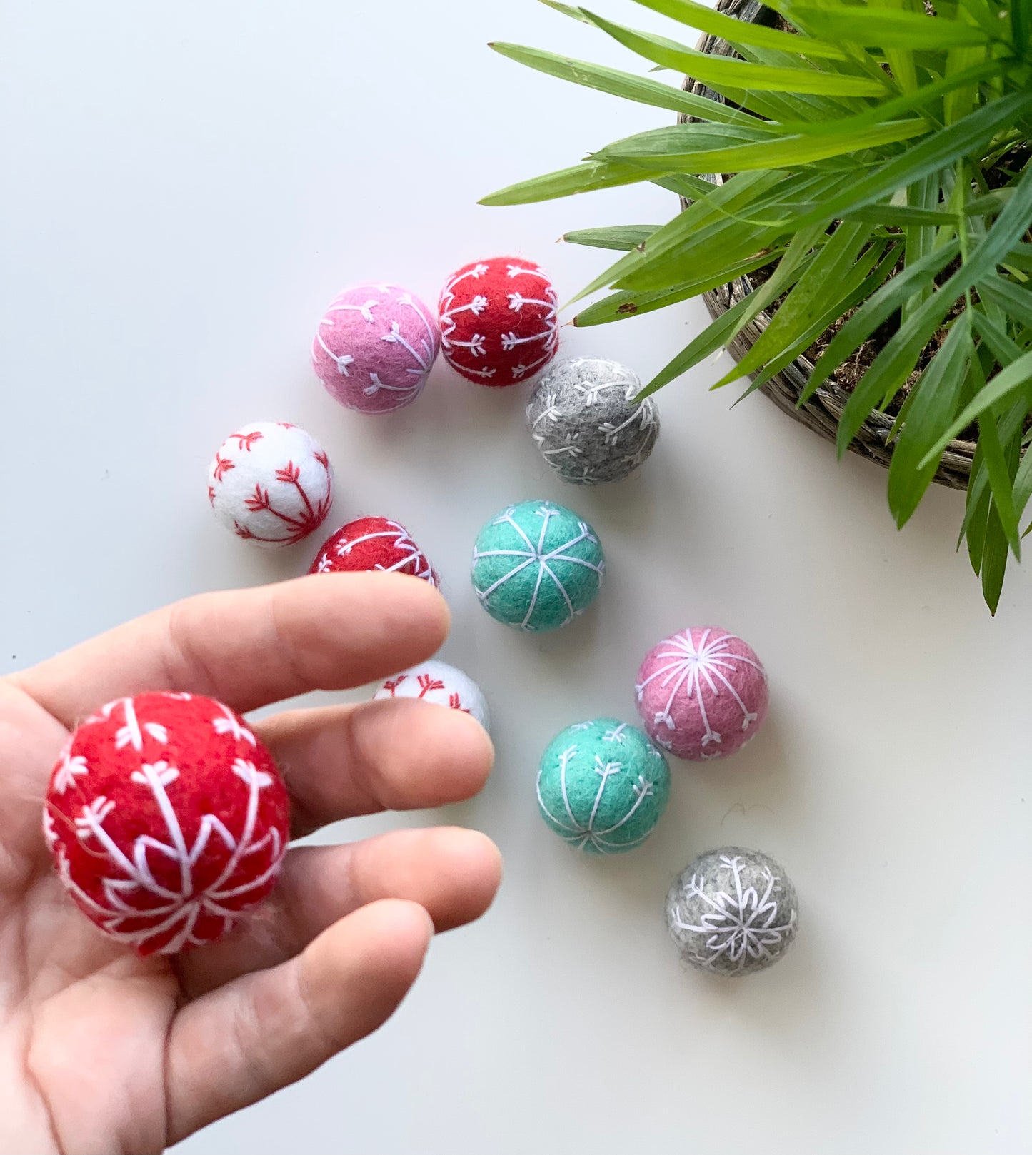 One Red Felt Snowflake Ball