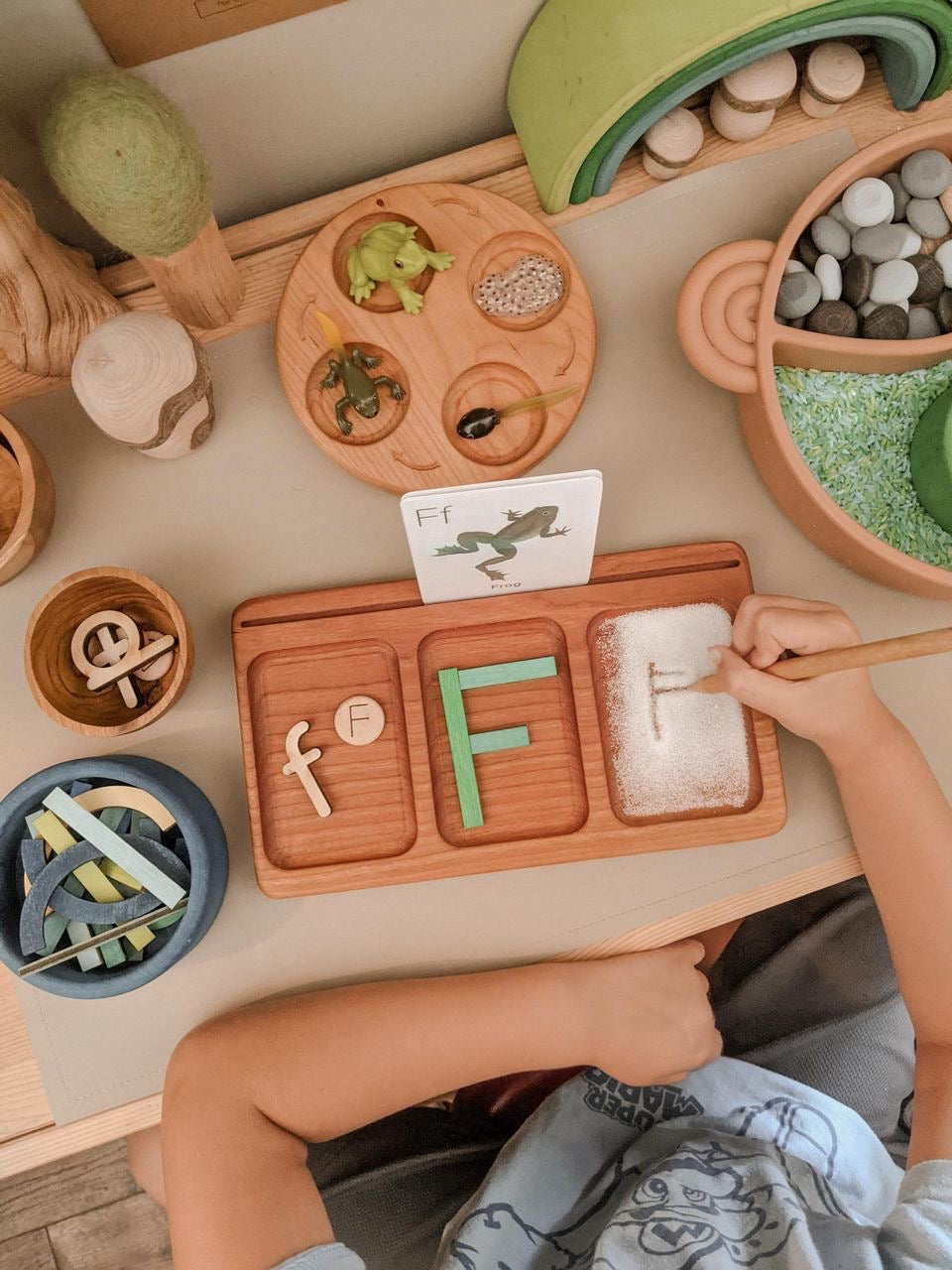 Three Section CVC | Read, Create, Write Tray | Salt, Sand & Flash Card Sensory Tray