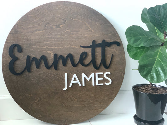 3D Round Name Sign for Nursery, Family or Wedding