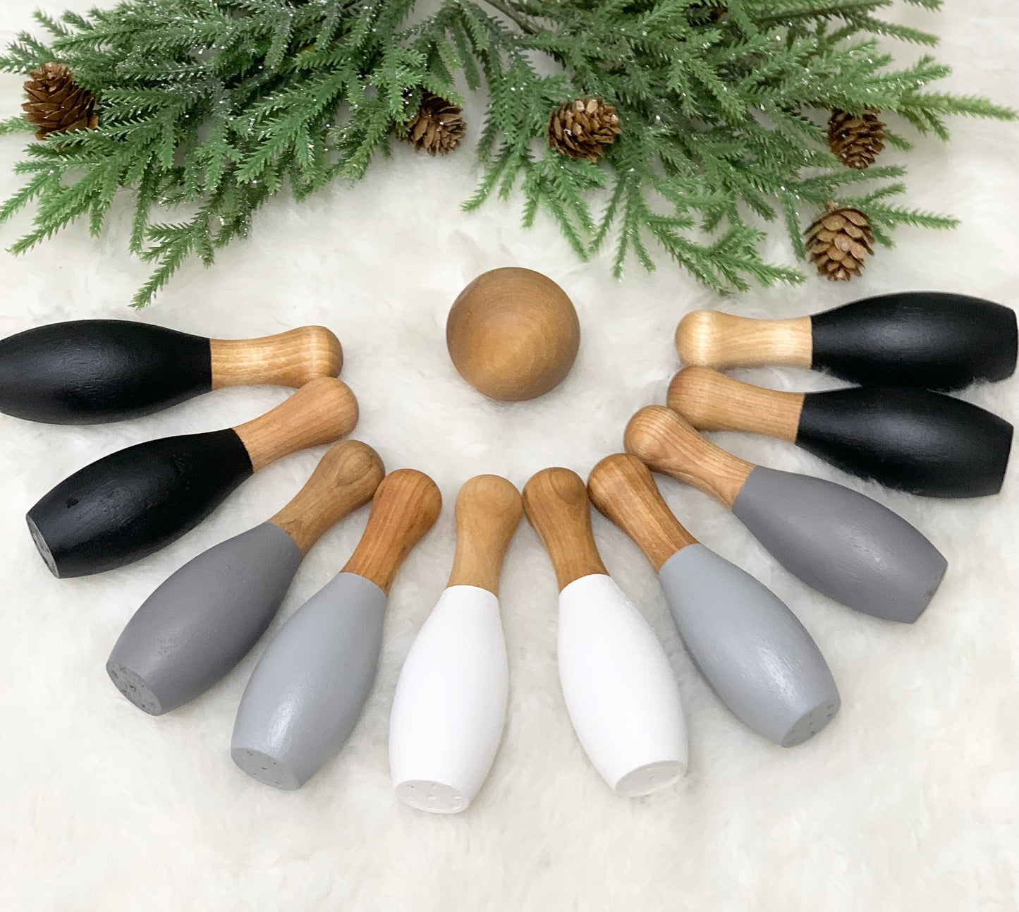 Monochrome Wood Bowling Set - 10 Piece