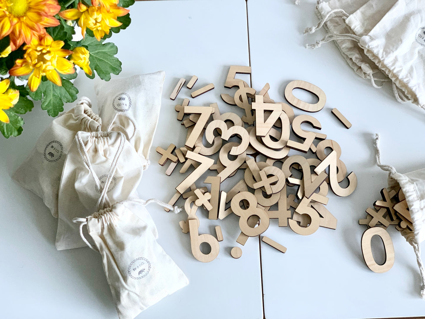 Wooden Number Set • Numerals & Math Equation Signs, Maple