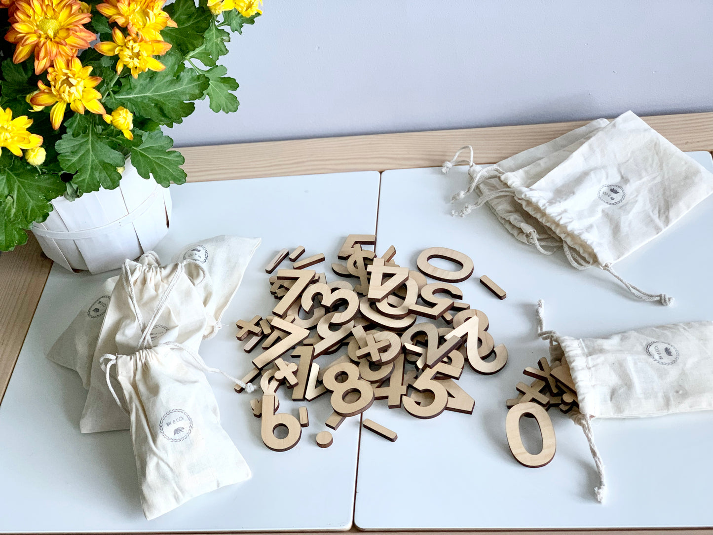 Wooden Number Set • Numerals & Math Equation Signs, Maple