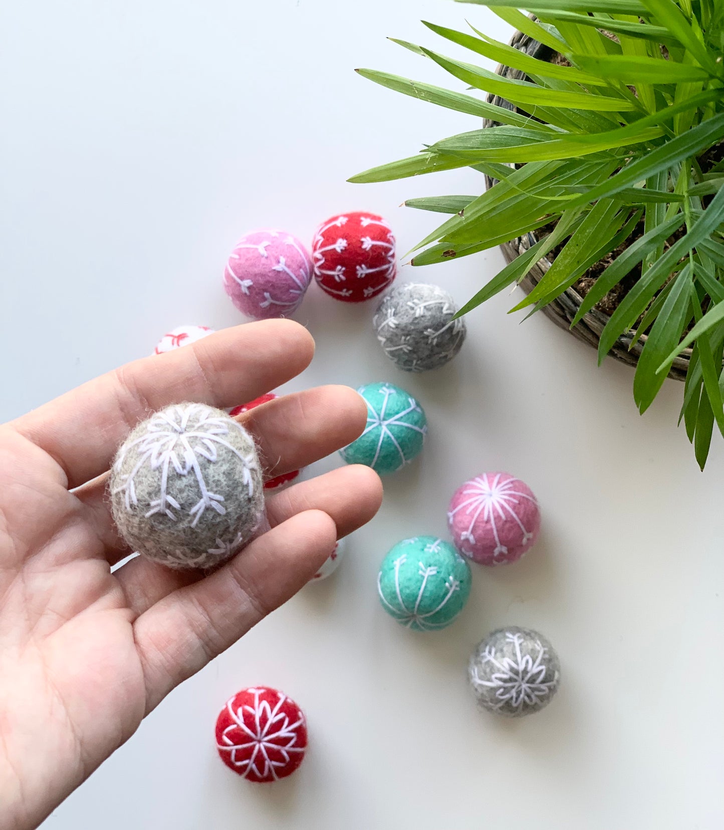 One Grey Felt Snowflake Ball