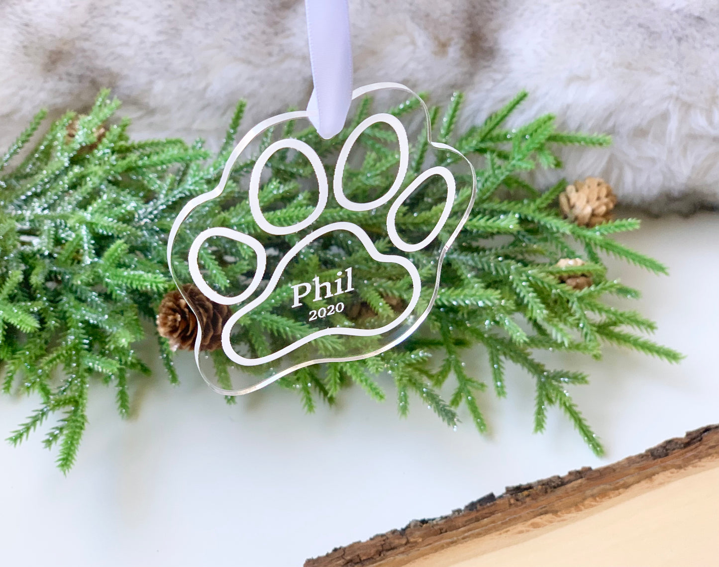 Acrylic Paw Print Pet Christmas Ornament / Dog Memorial Ornament