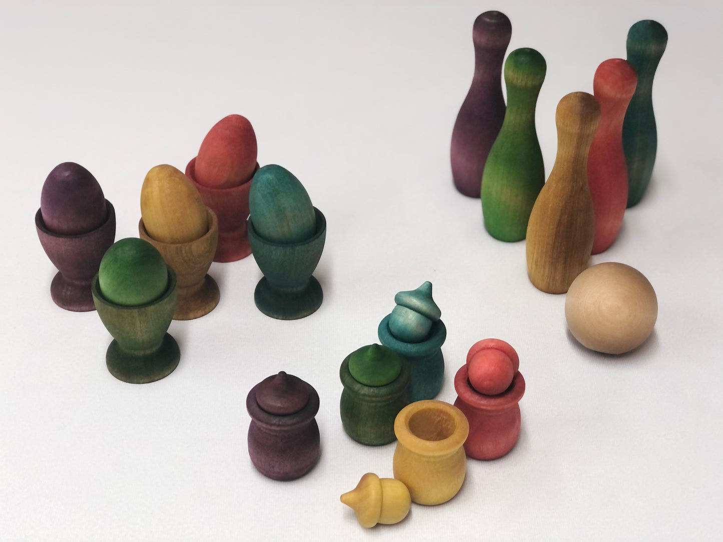 Naturally Dyed Rainbow Wooden Bowling Pins