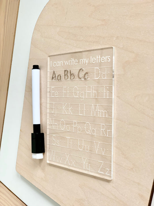 MINI Alphabet Acrylic Dry Erase Tracing Board — I can write my letters