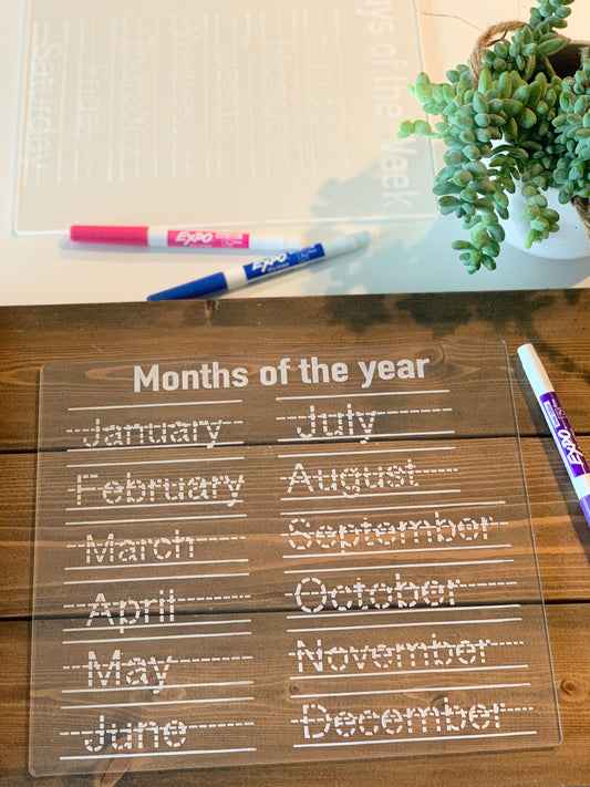 Months of the Year Acrylic Dry Erase Tracing & Writing Board