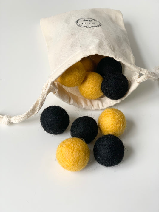 Felt Balls - Bumble Bee Colours