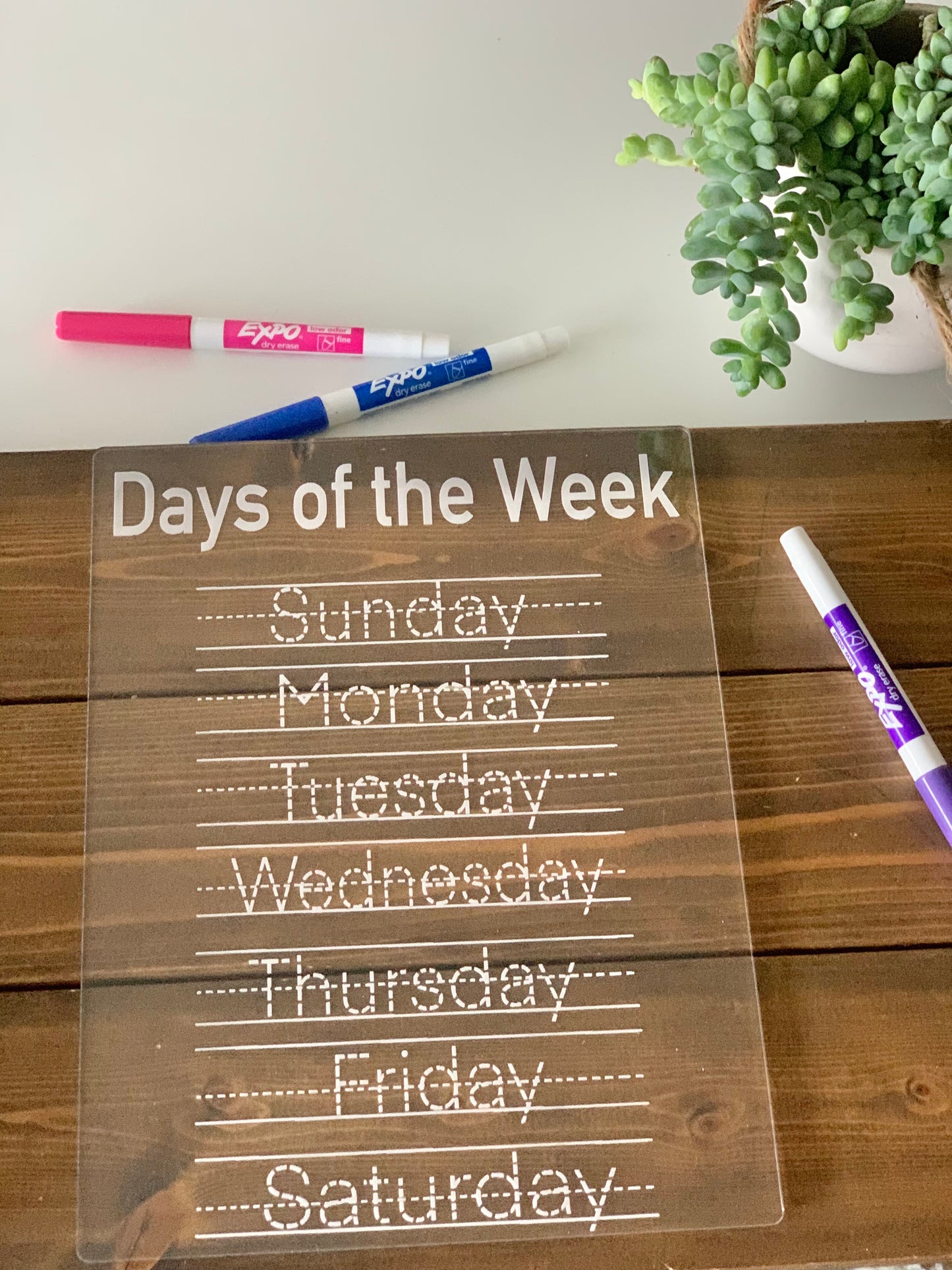 Days of the Week Acrylic Dry Erase Tracing & Writing Board