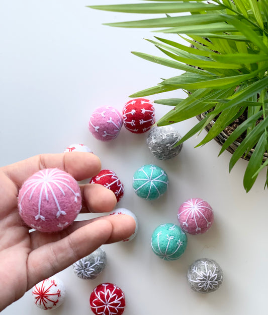 One Pink Felt Snowflake Ball