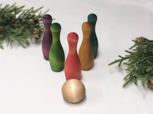 Naturally Dyed Rainbow Wooden Bowling Pins