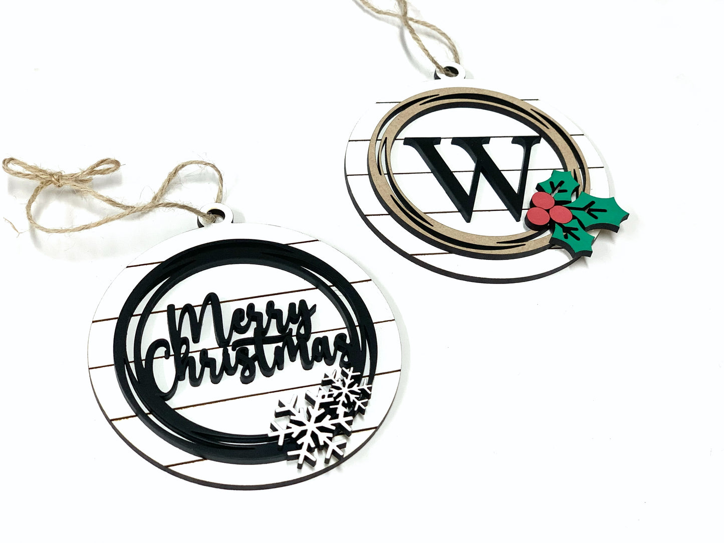 Farmhouse Merry Christmas & Initial Ornaments