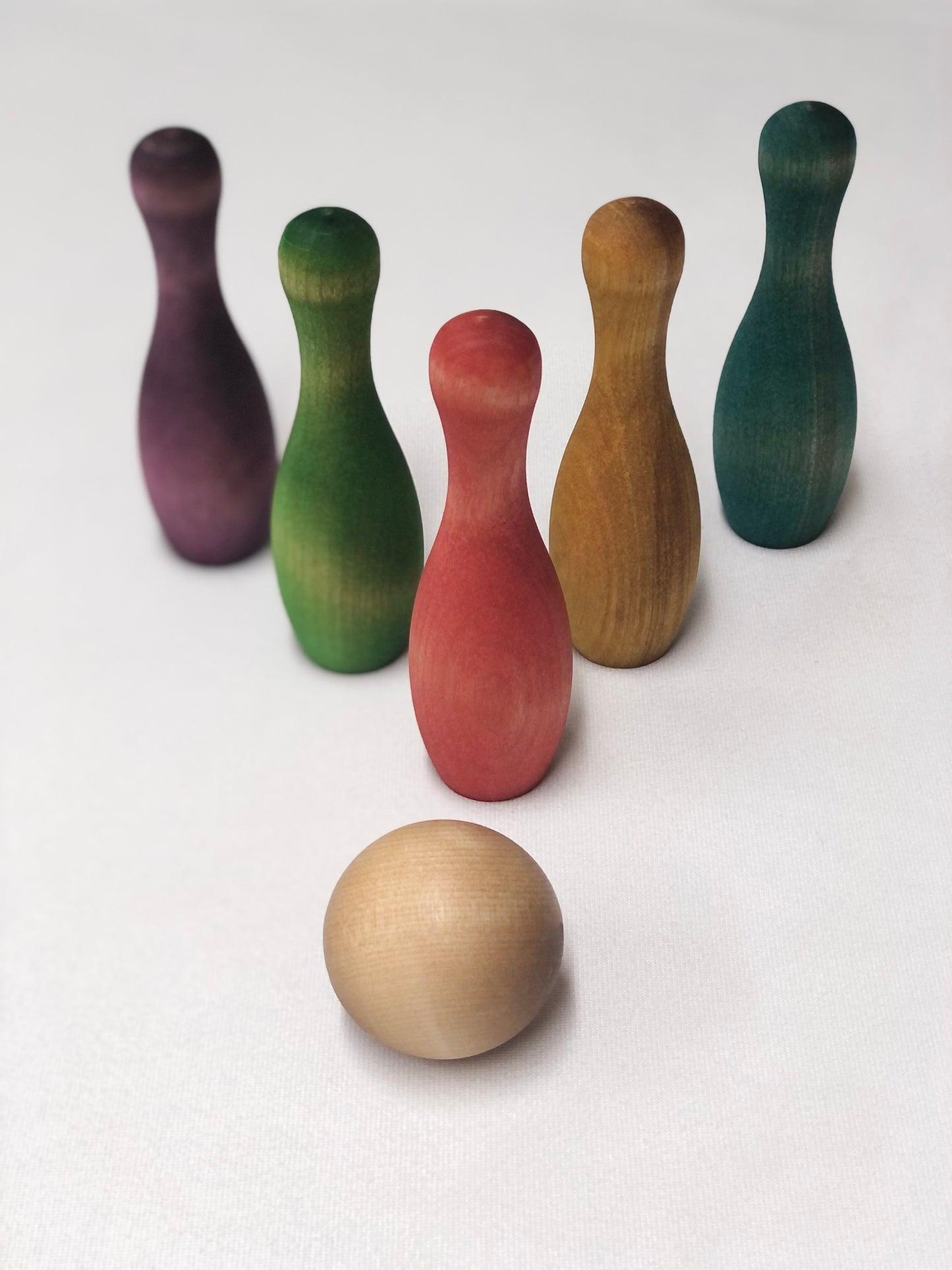 Naturally Dyed Rainbow Wooden Bowling Pins