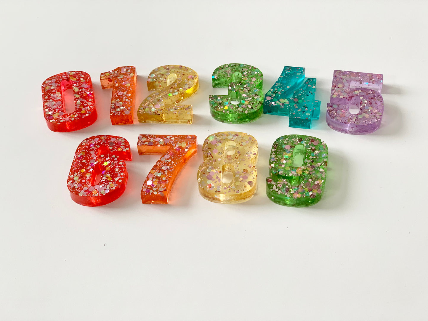 Rainbow Glitter Resin Numbers • Movable Numerical Set • Fits Flisat Insert