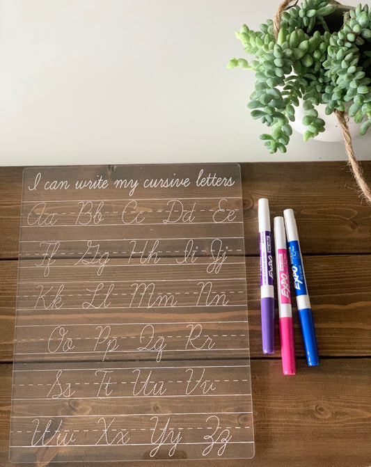 Cursive Alphabet Acrylic Dry Erase Tracing & Writing Board — I can write my cursive letters